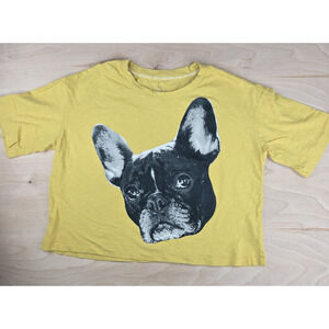 Offline by Aerie Oversized Crop Top Tee Yellow Boho Boston Terrier Size XS